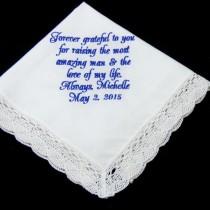 wedding photo - Mother of the Groom Handkerchief, Wedding Handkerchief, Mother of the Groom Gift, Embroidered Handkerchief, Personalized Handkerchief