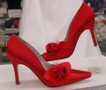 wedding photo - Red Rose Wedding Shoes Sexy Heels - more colors sexy heel shoes, closed pointy toe pump, crimson satin
