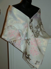 wedding photo -  Wedding Kimono Fabric Shrug/Shawl/Wrap..Embroidered Flying Phoenix Bird..Bridal Blue/Long Island Wedding/Free Monogram,,Cluth/Bag available