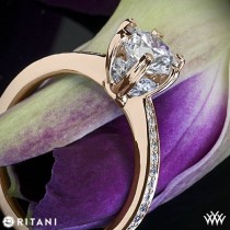 wedding photo - 18k Rose Gold Ritani 1RZ3268 6 Prong Solitaire Micropave Diamond Band Engagement Ring