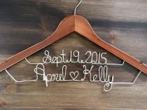 wedding photo - Two line hanger, 2 line personalized hanger, bridal hanger, hanger with date, bride hanger, fast shipping