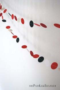 wedding photo - Paper Circles Garland - Christmas red, crimson, white, green and vintage book paper