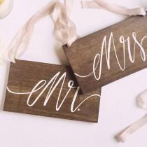 wedding photo - Mr and Mrs Chair Signs Rustic Wooden Wedding Signs, Photo Prop Signs, The Paper Walrus