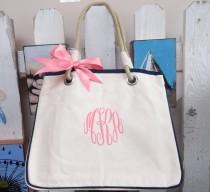 wedding photo - Set of 6 Monogrammed Canvas Totes, Personalized Bridesmaid Gift Tote Set of 6