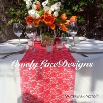 wedding photo - Coral Lace Table Runner, 5ft & 6ft long x 12"Wide Lace Overlay, Coral, Party Decor, Supplies, Wedding Decor, weddings/ Fall tabletop decor