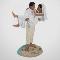 wedding photo - Resin African American  Bride and Groom Just Married Beach Wedding CakeToppers- Destinations Tropical Island AA Couple Romantic Figurines