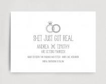 wedding photo -  Funny Custom Printable Save The Date / Save-The-Date Shit Just Got Real Wedding Invitation Card Template PDF 