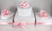 wedding photo - ANY Color Wooden Wedding Cake Stand Box with Rhinestone Pearl Jewel. White & Pink. Cupcake Stand Display. Cake Stand Cottage Chic Cake Plate