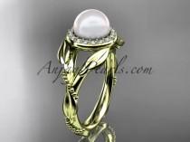 wedding photo -  14kt yellow gold diamond pearl unique engagement ring AP328