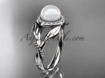 wedding photo -  platinum diamond pearl unique engagement ring AP328