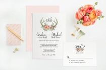 wedding photo - Antlers and Flowers Rustic Wedding Invitation, Printable Woodland Wedding Invite, DIY Wedding Themes