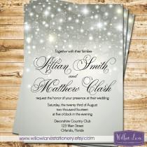 wedding photo - Silver Bokeh Wedding Invitation - Winter Wedding Invite - Falling Snow Sparkles Gray Glitter 6125 PRINTABLE