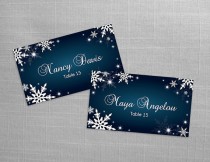 wedding photo -  DIY Printable Wedding Place Name Card Template | Editable MS Word file | 3.5 x 2| Instant Download | Winter White Snowflakes Dark Turquoise