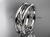 wedding photo -  14kt white gold leaf wedding band, engagement ring ADLR400G