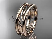 wedding photo -  14kt rose gold leaf wedding band, engagement ring ADLR400G