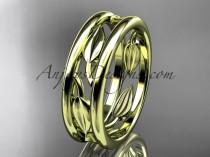 wedding photo -  14kt yellow gold leaf wedding band, engagement ring ADLR400G