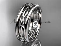 wedding photo -  platinum diamond leaf wedding band, engagement ring ADLR401B