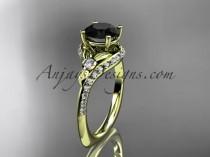 wedding photo -  14kt yellow gold diamond leaf and vine engagement ring with a Black Diamond center stone ADLR112