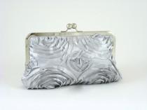 wedding photo - COUTURE Silver Gray Satin Rosette Clutch