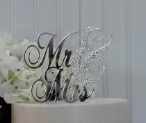 wedding photo - Free Keepsake upgrade! Mr & Mrs Cake Topper Partially Decorated with Swarovski Crystals.  Now Available with removable cake stakes!