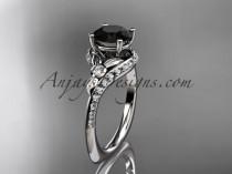 wedding photo -  platinum diamond leaf and vine engagement ring with a Black Diamond center stone ADLR112