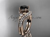 wedding photo -  14kt rose gold diamond leaf and vine engagement ring set with a Black Diamond center stone ADLR112S