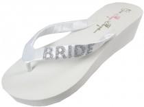 wedding photo - Ivory or White Wedge Bridal Flip Flops, Wedding Bride Flip Flops, Silver sparkle or choose glitter- all sizes- all heel heights- white/ivory