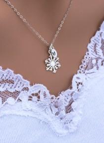 wedding photo - Snowflake Necklace; Snowflake Charm; Sterling Silver Snowflake Necklace