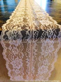 wedding photo - 5ft Peach Lace Table Runner, 8in Wide/ Lace Table Overlay/ Wedding Decor/etsy finds/Rustic weddings/tabletop decor/