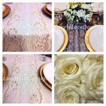 wedding photo - CHRISTMAS Lace Table Runner White/Gold, 5FT-10FT x 8in Wide, Gold /Overlay/ Weddings/ Vintage/ Etsy trends/ wedding decor