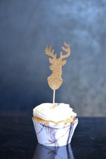 wedding photo - Glitter Deer Silhouette Cupcake Toppers - bucks in glitter gold, silver or bronze