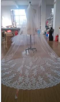 wedding photo - Cathedral Length Beaded Lace Veil, Mantilla Wedding Veil, Bridal Veil, Sequined Veil, Long Lace Veil, Lace Bridal Veil, cathedral veil