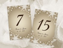 wedding photo -  DIY Printable Wedding Table Number Template | Editable MS Word file | 4 x 6 | Instant Download | Winter White Snowflakes Champagne Gold