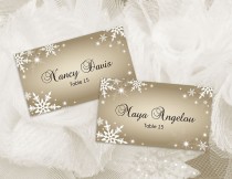 wedding photo -  DIY Printable Wedding Place Name Card Template | Editable MS Word file | 3.5 x 2| Instant Download | Winter White Snowflakes Champagne Gold