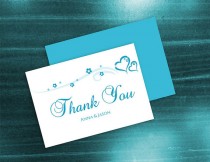 wedding photo -  DIY Printable Wedding Thank You Card Template | Editable MS Word file | 3.5 x 5 | Instant Download | Turquoise Blue Heart Romance