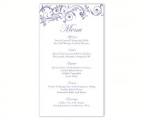 wedding photo - Wedding Menu Template DIY Menu Card Template Editable Text Word File Instant Download Purple Menu Purple Wedding Printable Menu 4x7inch