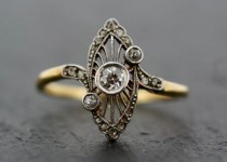 wedding photo - Antique Art Deco Ring - Vintage Diamond Art Deco 18ct Gold & Platinum Ring