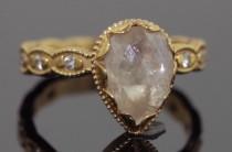 wedding photo - Megan Thorne Diamond Ring Engagement Ring 2.77 cts Total Weight with Pear Shaped Rose Cut Diamond in 18k Yellow Gold - JW100