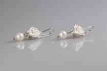 wedding photo - Sterling Silver Dangle Earrings with Pearls  , Bridal Earrings