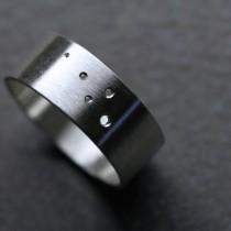 wedding photo - Simple Men's Wedding Band Silver Wide Modern Minimalistic Dots - Traces