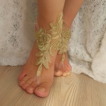 wedding photo -  Free Ship --- bridal anklet, gold embrodeired, Beach wedding barefoot sandals, bangle, wedding anklet, anklet, bridal, wedding, sexy boho