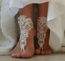 wedding photo -  Free Ship ivory bridal bangle, sandals, beach wedding barefoot sandals, wedding bangles, anklets, bridal, wedding