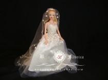 wedding photo - Miniature Replica Bridal Gown, 5806, Ballgown, Flower, Applique, A-line, Custom, Barbie, Dress,Veil, 1:6 Scale, Wedding Centerpiece, For Her