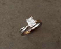 wedding photo - Emerald Moissanite Engagement Ring - Fluid Nature - 14k White Gold