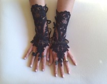 wedding photo -  Black lace gloves french lace bridal gloves, ''High Quality Lace Gloves'' fingerless gloves black gloves burlesque glove guantes free ship