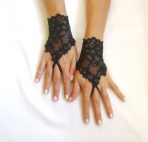 wedding photo - Black elastic lace gloves fingerless gloves lace armwarmers black gloves free ship