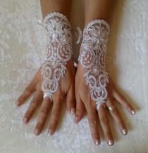 wedding photo - Wedding Gloves, Sparkles Stones, Lace Wedding Accessory, Bridal accessory, Fingerless Gloves, Ivory,