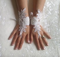 wedding photo - Free shipping white or ivory Wedding Glove, Fingerless Glove, High Quality lace, ivory wedding gown, bridal gloves, handmade