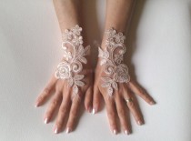 wedding photo - Wedding gloves Champagne bridal gloves fingerless lace gloves french lace gloves free ship 247