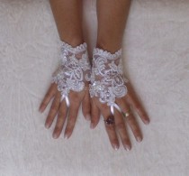 wedding photo - Ivory or white Wedding gloves adorned pearls french lace gloves bridal gloves lace gloves fingerless gloves ivory gloves free ship